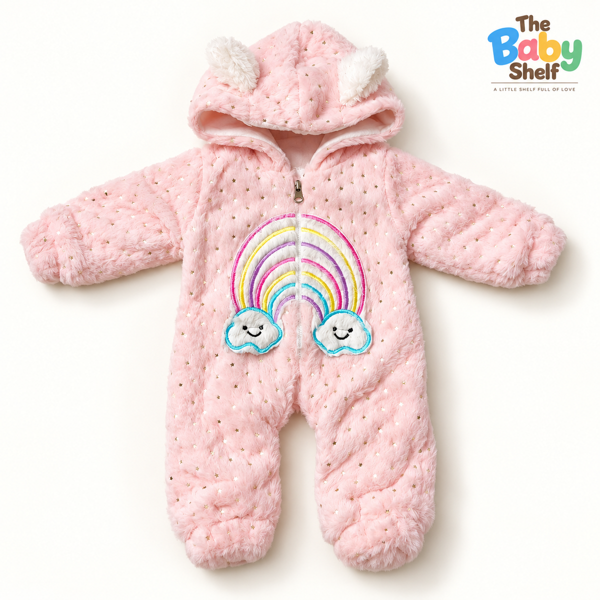 Rainbow Fluffy Hooded Baby Romper